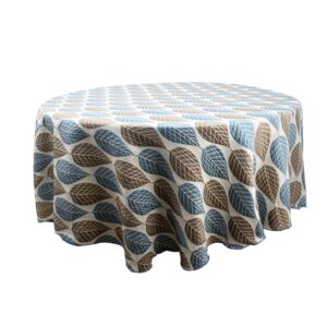 Round Table Cloth Blue/Brown Leaves