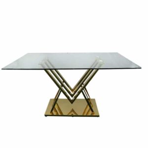 Glass top dining table with gold base